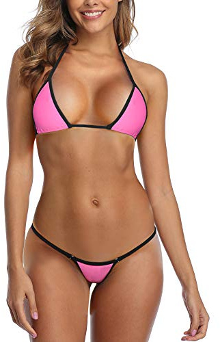SHERRYLO Mikrobikini, triangeltopp med stringtrosa, två delar, exotiska badkläder, minimala baddräkter, Rosa, M