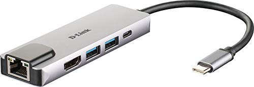 D-Link DUB-M520 USB Typ C Hub 5 in 1 USB C Adapter mit HDMI 4K und 1080p, 2X USB3.0/USB2.0, 1x USB C bis 60 W zum Laden und für Daten