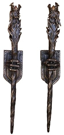 Ebros Medieval Dungeon Dragon Head Scepter Orb Torch 23.5L With Color Changing LED Light And Wall Mounted Dragon Claws Holder Wizards and Dragons Sorcery Alchemy Magic (Set of 2 Left And Right Hand)