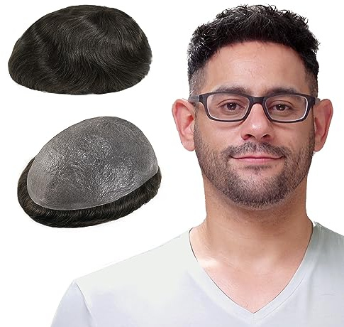 Lordhair Toupet Homme en Cheveux Humains, Base Peau Fine 0,03 mm V-Loop, 20 x 25 cm, Brun Moyen Foncé #4