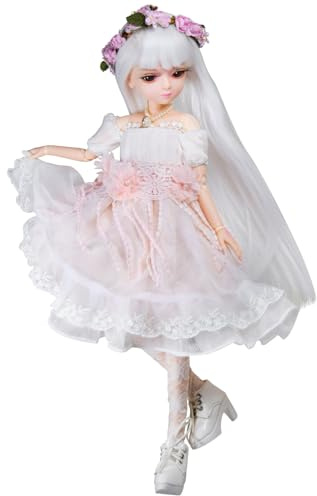Proudoll 1/4 bjd docka 45 cm 18 tum SD docka docka 23 rörelse mobil uppsättning dockklänning + peruk + girlang + halsband + buketter + skor (Enliven)
