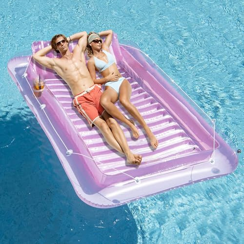 Inflatable Pool Floats Lounger for Adults, Blow Up Tanning Pool Raft Sun Tan Tub with Inflatable Pillow for Family Outdoor, Garden, Backyard Summer Water Party (Pink)