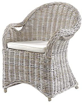 Garden Pleasure Korb Sessel Brest Natur Rattan weiß Relaxsessel Fernsehsessel Wohnzimmer Indoor