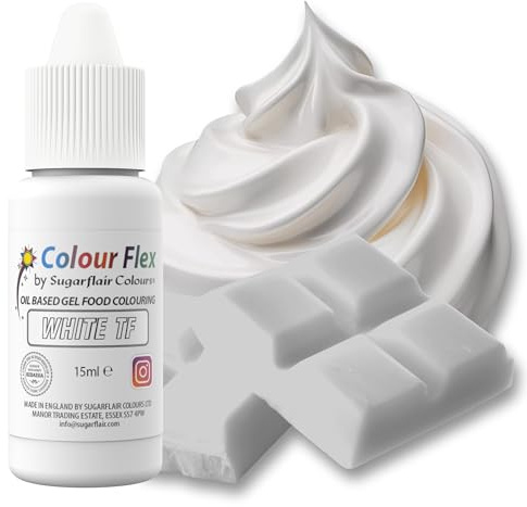 Sugarflair Colourflex Lebensmittelfarbe auf Ölbasis White, Flüssige Lebensmittel Farbe Hochkonzentriert, Food Coloring für Buttercreme, Schokolade, Teige, Fondant, Zuckerguss und mehr - 15 ml