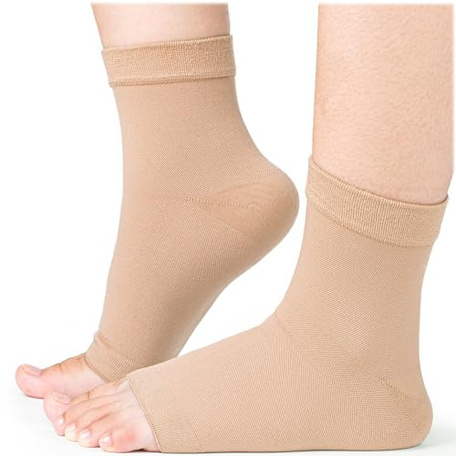 Calcetines de compresión de tobillo Cozlow (medianos, beige), tobillera eficaz con compresión de 20-30 mmHg para aliviar el dolor de pie, funda de soporte para tobillo