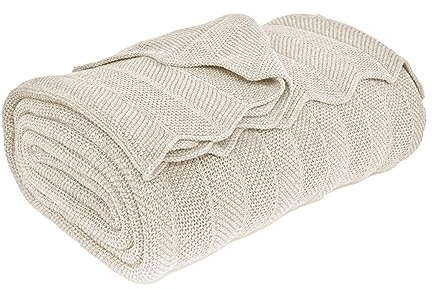 nielsen HOME Wohndecke Milo fein gestrickt, 150x200 cm, Creme Weiß, 100% Baumwolle, Fischgrat-Optik