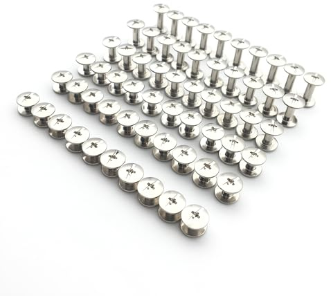 Julyun 50 Sets Metal Snap Rivets Chicago Screw 3MM Length, Slotted Cross Head Stud Nail Rivets, Chicago Button for DIY Planner, Leather Decoration, Bookbinding