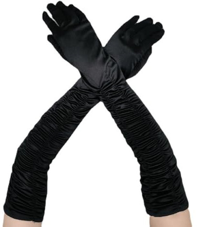 Wambere Damen Lang Handschuhe Satinhandschuhe Abendhandschuhe Opernhandschuhe Sexy Hochzeitshandschuhe für Mädchen Frauen Halloween Karneval Cosplay Teeparty Maskeradeparty Party Kostüm,Schwarz