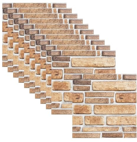 aupawdy 10 Pezzi Mattoncini Adesivi per Pareti, Parati Muro Finto Pannelli 3D Adesivi Effetto Mattone Mattoncini Adesivi per Pareti Pannelli da Parete 3D Effetto Mattone per Parete Adesivi Wallpaper