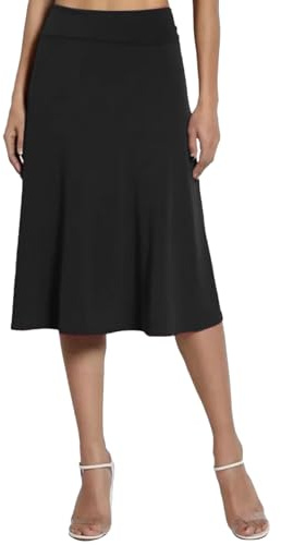 Robe taille haute unie, longueur midi, évasée, jolie jupe pour femme, jupes longues pour automne, jupes longues décontractées, jupes d'automne taille haute, jupe maxi taille haute, Noir , 52