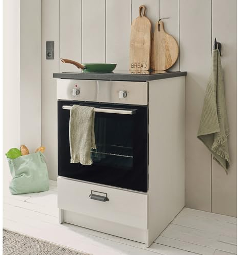 Lomadox Einbauherdschrank in Pinie weiß mit anthrazit Küche Küchenschrank Küchenmmöbel