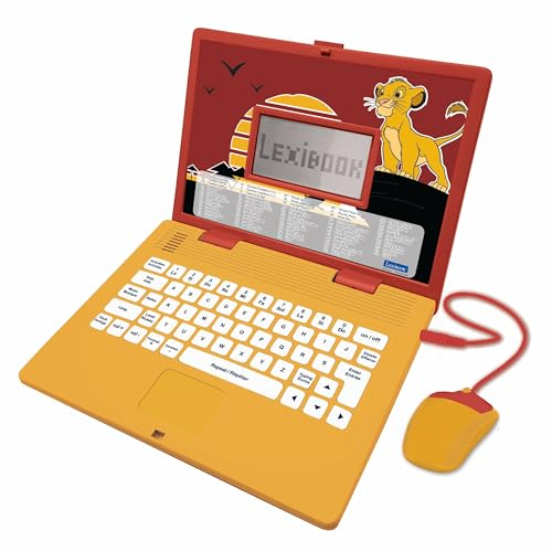 Lexibook, Disney Der König der Löwen, zweisprachiger Lerncomputer, Französisch/Englisch, Spielzeug für Kinder mit 124 Sprachen, Schreiben, Mathematik, Logik, Musikaktivitäten und Spielen, Gelb/Rot,