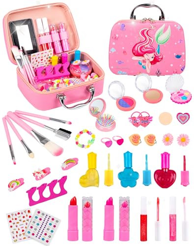 Beeyouk Schminkkoffer für Mädchen, waschbares Prinzessinnen-Spielzeug, Make-up-Set, Geschenk für Mädchen von 3 bis 9 Jahren