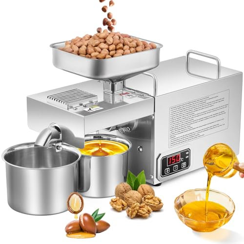 Moongiantgo 1500w ölpresse, Automatischer Kalt-/Heiß-Edelstahl-ölextraktor Mit Smart Panel, Bürstenlosem Motor, Temperaturregelung, Innovativem Pressstab, 12,5 Lbs/H (Kein Pressen Von Oliven)