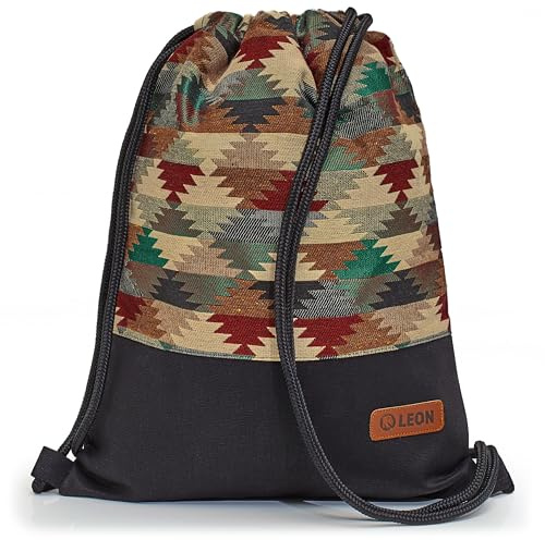 By Bers Leon, grande sacca da palestra di alta qualità, con tasche interne, zaino da donna, uomo, adolescente, palestra, 45 x 34 cm, per sport, viaggi, uso quotidiano, Tb_boho_nero_012, 40cm hoch