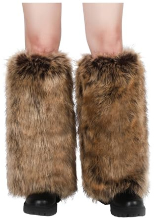 LA CARRIE Women Faux Fur Leg Warmers Long Furry Leg Foot Cuffs Girls Winter Boot Socks(Raccoon)