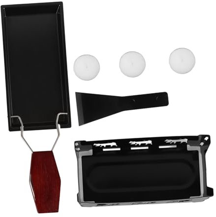 BESPORTBLE Portable Outdoor Raclette Grill Set Non-Stick Small Folding Carbon Steel Griddle Pan and Wood Handle, Includes 3 Candles for Cheese Melting and Barbecue