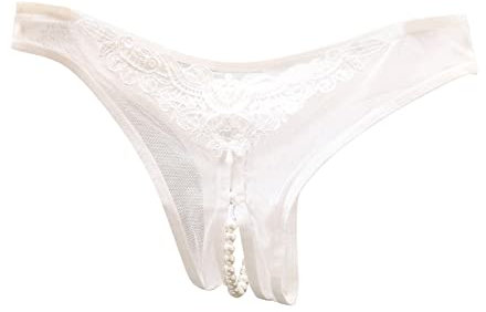 Slip Ouvert Damen Schritt Offen mit Perlen String Tanga Sexy Dessous Unterhosen Erotisch Unterwäsche mit Schleife Frauen Höschen Thongs Loch G-String Hipster