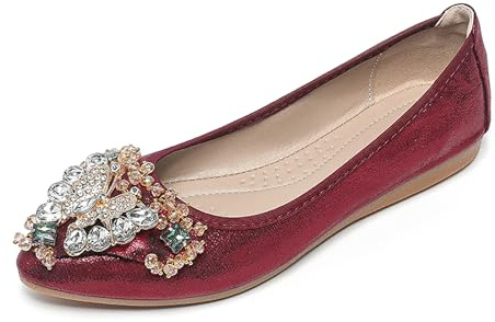 YOUNIFIZ Women's Ballet Flats Rhinestones Wedding Ballerina Shoes Foldable Portable Pumps Sparkly Comfort Slip on Flat Shoes