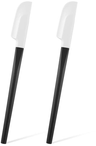 2 Stück Silikon Spatel,Silikon Teigschaber Küche,Silikonspachtel mit Holzgriff,Klein Schmal Küche Silicone Löffel Kochen,Silicone Schaber Klein Schmal,für Backen Mischen Kochen Rührwerkzeuge-Schwarz