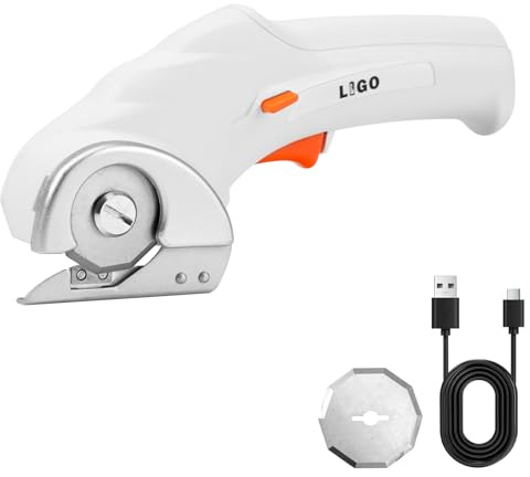 LIGO 3.6V Rotary Cutter, Cordless Cardboard Cutter with 2 Self-Sharpening Blades, Electric Scissors with Safety Lock for Cordboard, Leather, Carpet, Plastic, Fabric, Rope, Typ-C Charging