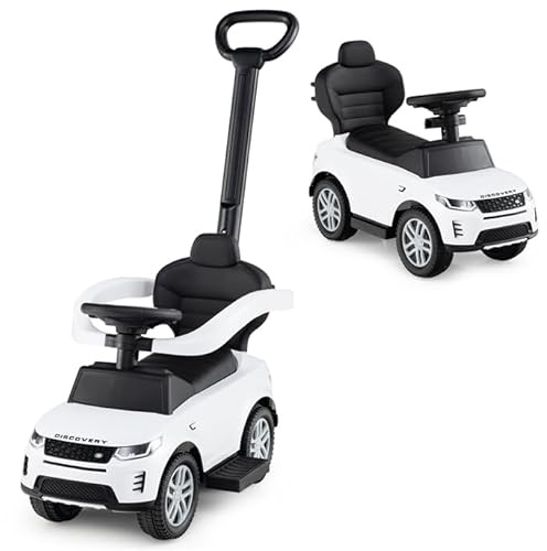 COSTWAY 3 in 1 Auto a Spinta, Macchinina a Pedale con Manico Removibile e Paracolpi, Clacson e Suodo di Avvio, Macchina Cavalcabile per Bambini 18-36 Mesi (Bianco)