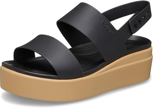 Crocs Women's Brooklyn Low Wedges, Platform Sandals, Black/Cashew, 8