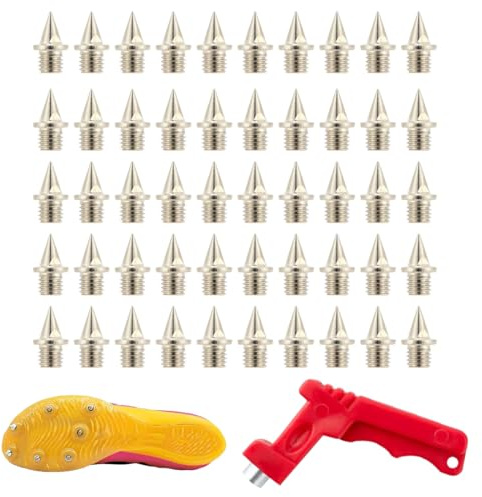 YUVKIN 50 pièces Pointes stables pour le cross-country, avec clé à pointes pyramidales, de remplacement pour chaussures, le saut, la course, la randonnée et l'athlétisme (6 mm)