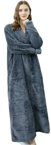 WISEHUBY Kvinnors vinterbadrock, extra lång och varm badrock, graviditet blixtlåsstil, plusstorlek myskläder unisex stil-grå-L