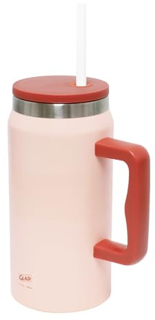 Glad Pioneer Stainless Steel Tumbler with Lid and Straw - Double Walled Insulated Cup with Handle - Leak Resistant & Drinks Stay Cold All Day, 47oz, Rust
