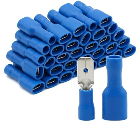 Grapelet Kabelschuhe x 100 - Flachstecker Blau x 50 / Flachsteckhülsen Blau x 50 - Steckmaß 6,3 mm, Quetschverbinder, Isolierte - Für Kfz, Elektronik und Hobby