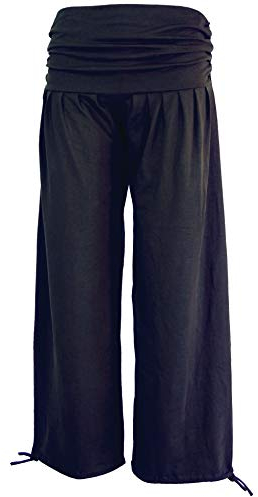 GURU SHOP Goa Psytrance Hose, Sommerhose, Yogahose, Pluderhose - Schwarz, Damen, Baumwolle, Size:S