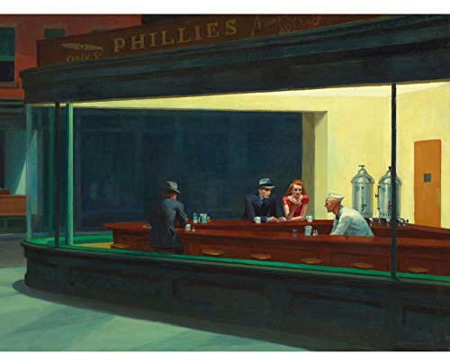 Fine Art Prints Stampa su tela dell’iconico dipinto di Edward Hopper I nottambuli, di ottima qualità, da appendere alla parete, 45,72 x 61 cm