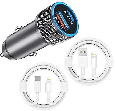 iPhone Car Charger,USB C Fast Car Charger[Apple MFi Certified] Apple Car Charging 38W Dual Port CarCharger Cigarette Lighter Adapter 2x3ft PD&QC 3.0 Lightning Cable for iPhone 14/13/12 Pro/11/Airpods