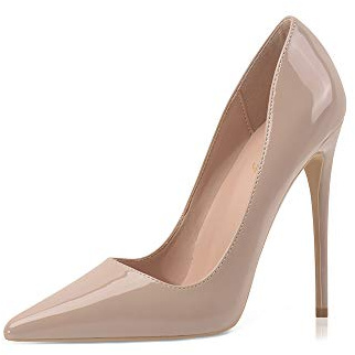 Zhabtuc Femme Escarpins Hauts Pointus Talon Aiguille Sexy Mariage de Fête Stiletto Soir Fête Chaussures 12CM Beige，Taille 42 EU