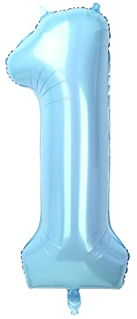 40 Baby Blue Number 1 Helium Foil Balloon for Birthday Party Decorations, Large Self Inflating for Age/Anniversary/Celebration