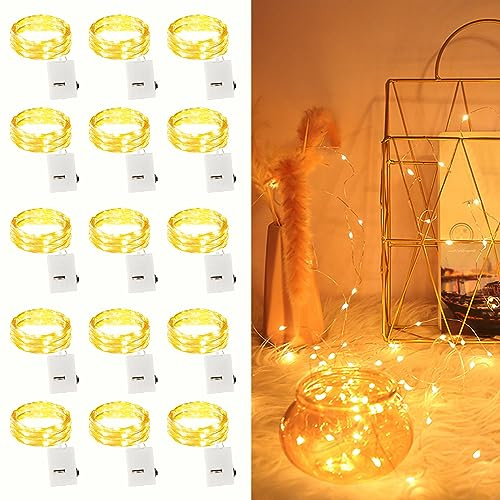 talifoca 15 pezzi Led Stringa Luci a Batteria, 2M 20 LED Rame filo Ghirlanda Catena Luminose Lucine Fata Luci per Natale Matrimonio Decorative Festa Interno Natalizie letto Camera (Bianco Caldo)