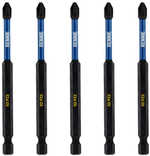5 x Rennie Tools 100mm Long PZ2 Impact Screwdriver Driver Bits Set. Heavy Duty PoziDriv POZI No.2 Magnetic Screwdriver Bit Set. PZ2 Impact Driver Bits Pozidrive Screw Accessories. Black Oxide Coated