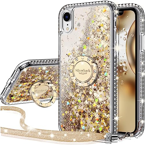 Miss Arts for iPhone XR Case, [Silverback] Moving Liquid Holographic Sparkle Glitter Case With Kickstand, Bling Diamond W/Ring Stand Slim Protective Case for iPhone XR - Gold