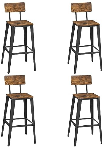 VASAGLE Barhocker, 4er Set, mit Rückenlehne, Stahlgestell