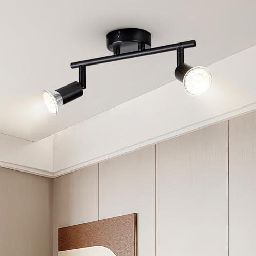 Doughelec Faretti LED da Soffitto 2 Luce Nero - Lampada da Soffitto Orientabili Plafoniera Faretto da Parete Moderna GU10 Luci da Soffitto per Soggiorno Corridoio Camera Cucina, Lampadina Non Incluse
