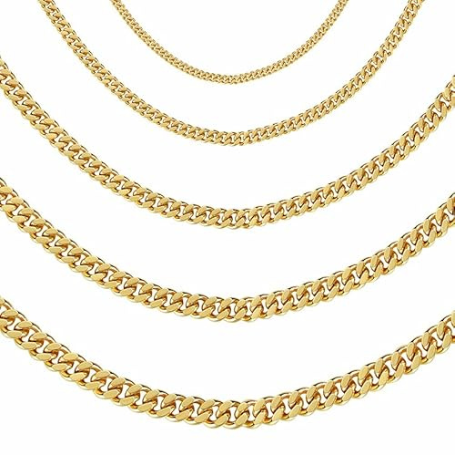 DJADEE Pansarkedja guld förgylld 24 karat ljusguld högkvalitativ guldplätering 2, 3, 4, 5, 6 mm bred kvinnor män kedja halsband 24 karat guld stämplat
