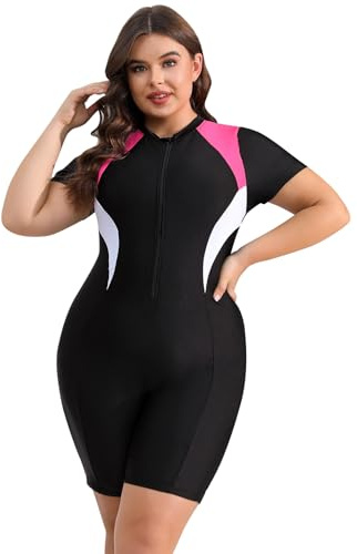 Odizli Plus Size Swimwear for Women Swimming Costume Floral Zip Up One Piece Boyleg Swimsuit Ladies Muslim Full Body Burkini Modest Bathing Suits Rash Guard Neoprene Wet Surf Wetsuit White XL