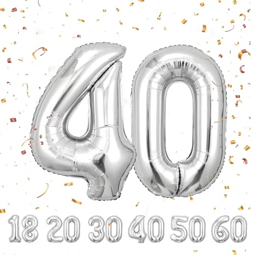 Globos de cumpleaños-40 pulgadas-decoración cumpleaños 40 años-Globo inflable de lámina de Plata de decoracion cumpleaños