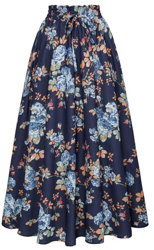Scarlet Darkness - Renaissance - Jupe Longue d'été à Fleurs Ample et Fluide avec Poches pour Femme, Taille M