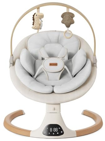 Baby Swings for Infants, Monamii Baby Swing, Infant Swing with 5 Speeds, 10 Lullabies, Electric Swing for Baby, Indoor & Outdoor Use (Beige)