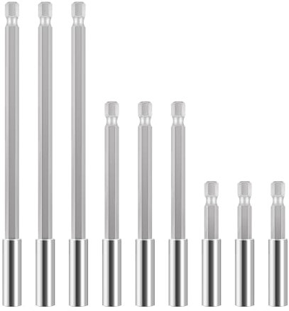 Portapuntas Magnético 9pcs Portapuntas de Taladro Eléctrico 1/4 Pulgadas Puntas Atornillador Imantadas 50/100/150 mm para Mayoría de Taladros Eléctricos