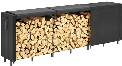Lifewit 365,8×58,5×122 cm Kaminholzregal Metall, Brennholzregal Stahlrahme mit Wasserdichter, Abdeckung, Stapelhilfe Holzunterstand Holzlager, Holzstapelhilfe für Veranda, Feuerstellen