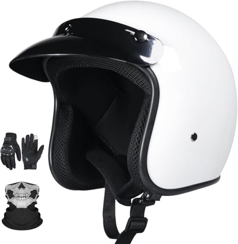 Motorcykel Jethjälm 3/4 halvhjälm öppen motorcykelhjälm med solskydd mopedhjälm för män och kvinnor för Scooter Cruiser ECE-godkännande B, L (57–58 cm)