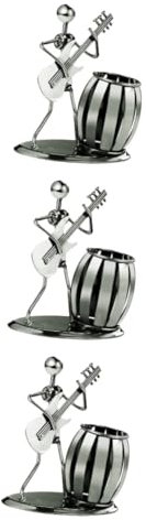 ULDIGI 3st Stifthalter Dekoration Dekorationen Für Den Schreibtisch Musiker Statue Bleistifthalter Desktop-Organizer Musiker Gitarrist Statue Stifthalter Musikdekor Eisen Silver